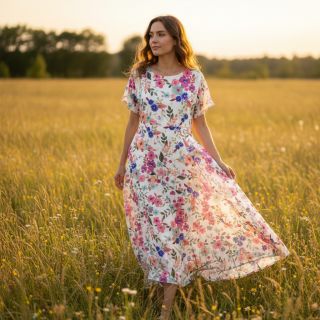 Viszkóz LUREX Tossed flowers white digital print