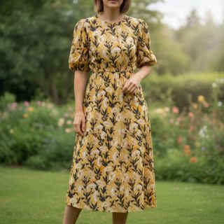 Viszkóz LUREX White flowers ecru digital print