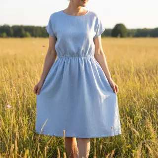 Lenvászon pamuttal Fishbone light blue