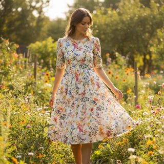 Lenvászon pamuttal Pretty florals deisgn A digital print