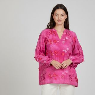 Pamutvászon TIE DYE EMBROIDERY Poppy design U