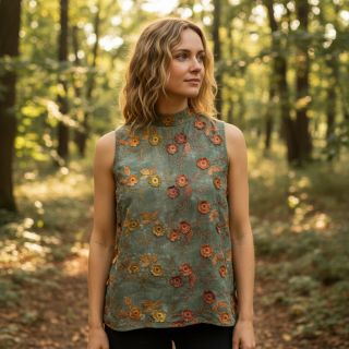 Pamutvászon TIE DYE EMBROIDERY Poppy design O