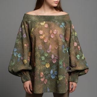 Pamutvászon TIE DYE EMBROIDERY Poppy design N