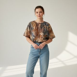 Pamutvászon TIE DYE EMBROIDERY Poppy design M