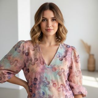 Pamutvászon TIE DYE EMBROIDERY Poppy design R