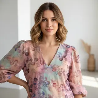 Pamutvászon TIE DYE EMBROIDERY Poppy design R