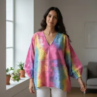 Pamutvászon EMBROIDERY Tie dye Della design B