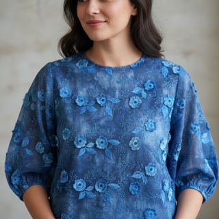 Pamutvászon TIE DYE EMBROIDERY Poppy design L