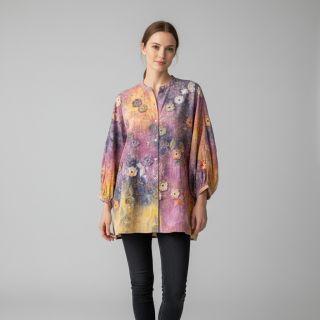 Pamutvászon TIE DYE EMBROIDERY Poppy design E