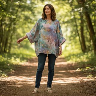 Pamutvászon TIE DYE EMBROIDERY Poppy design C