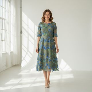 Pamutvászon TIE DYE EMBROIDERY Poppy design B