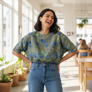 Pamutvászon TIE DYE EMBROIDERY Poppy design B