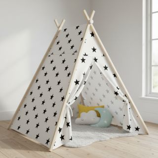 Pamutvászon Stars white/black