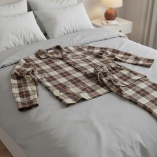 Pamutvászon YARN DYED CHECK BRUSHED brown