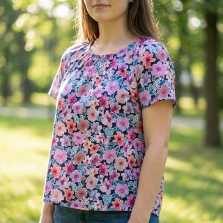 Pamutvászon Significant flowers navy digital print