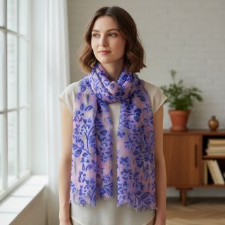 Pamutvászon SATIN Purple flowers digital print