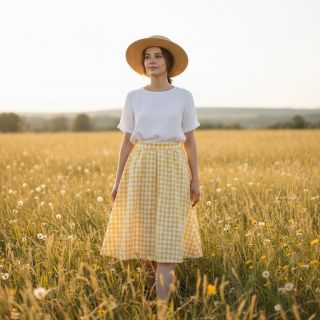 Pamutvászon Check yellow