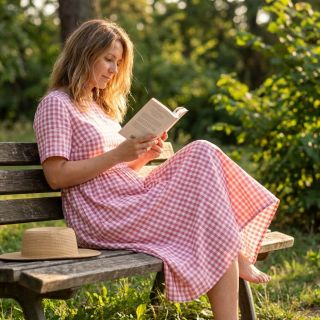 Pamutvászon Check berry