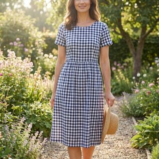 Pamutvászon Check navy