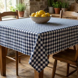 Pamutvászon Check navy