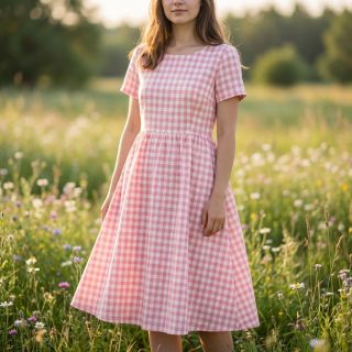 Pamutvászon Check rosa