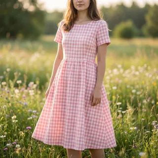 Pamutvászon Check rosa