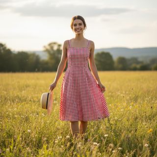 Pamutvászon Check red