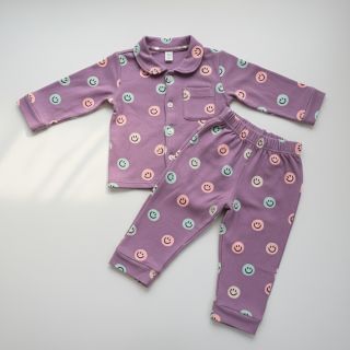 Pamutvászon FLANNEL Happy faces lavender