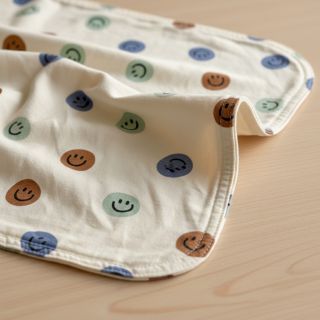 Pamutvászon FLANNEL Happy faces off white green