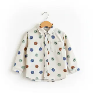 Pamutvászon FLANNEL Happy faces off white green