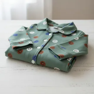 Pamutvászon FLANNEL Happy faces army green