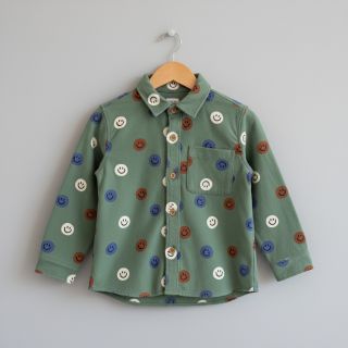 Pamutvászon FLANNEL Happy faces army green