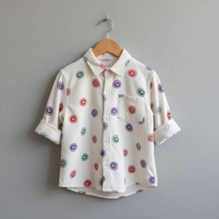 Pamutvászon FLANNEL Happy faces off white lilac