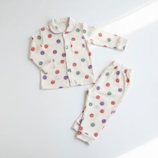 Pamutvászon FLANNEL Happy faces off white lilac