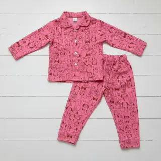 Pamutvászon FLANNEL Dogs pink