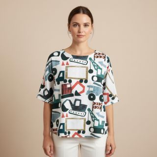 Pamutvászon Vehicles off white digital print
