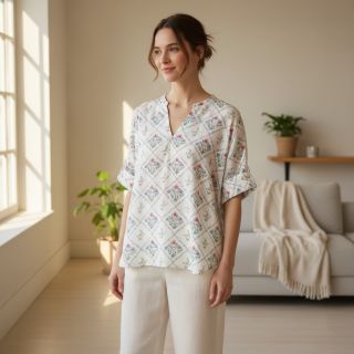 Pamutvászon Flowers Tara off white design A digital print