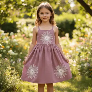Pamutvászon EMBROIDERY Flowie mauve