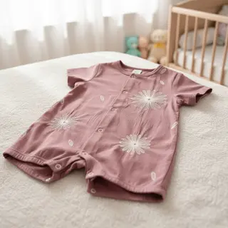 Pamutvászon EMBROIDERY Flowie mauve
