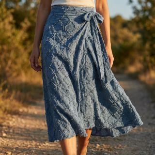 Pamutvászon lenvászonnal Vintage Fringe Diamonds blue