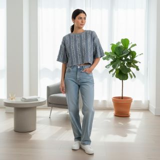 Pamutvászon lenvászonnal Vintage Fringe Stripe blue