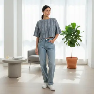 Pamutvászon lenvászonnal Vintage Fringe Stripe blue