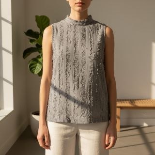 Pamutvászon lenvászonnal Vintage Fringe Stripe grey