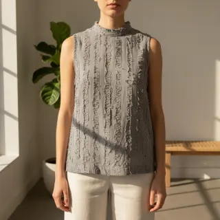 Pamutvászon lenvászonnal Vintage Fringe Stripe grey