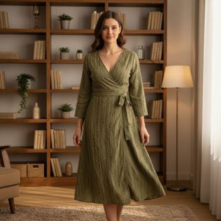 Pamutvászon lenvászonnal Vintage Fringe Stripe army