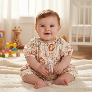 Pamutvászon Safari animals ecru