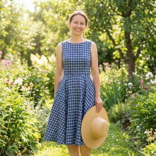 Pamutvászon JEANS Circles dark blue