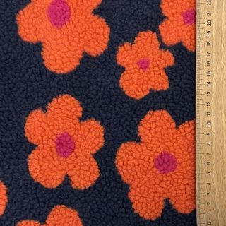 Kabát anyag TEDDY JACQUARD Flowers navy