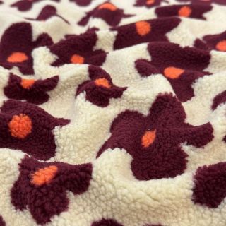 Kabát anyag TEDDY JACQUARD Flowers beige