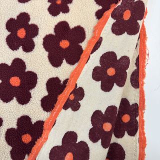 Kabát anyag TEDDY JACQUARD Flowers beige